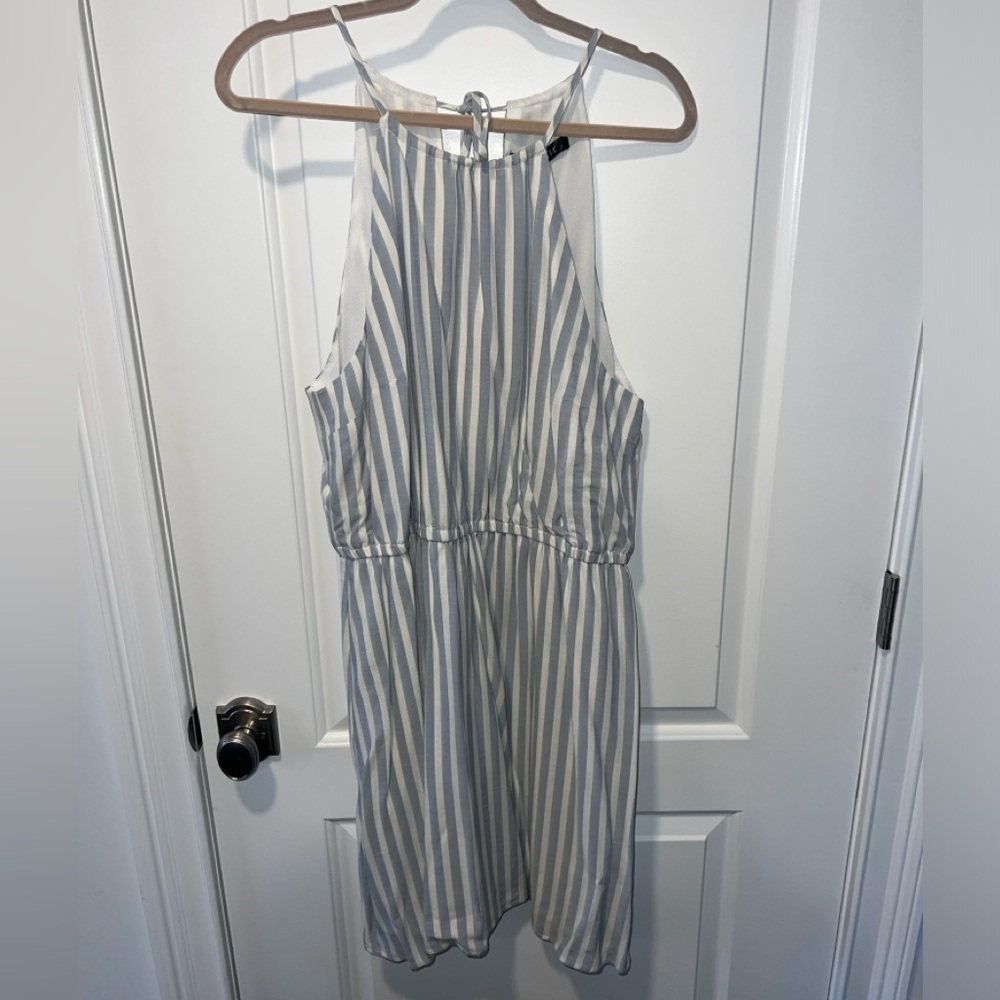 Light blue and white striped dress